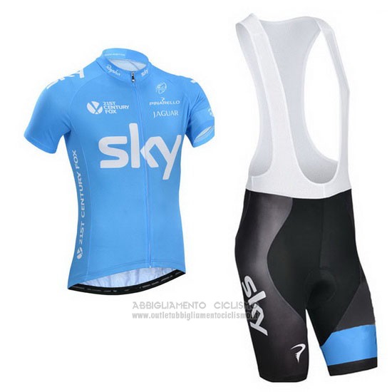 2014 Abbigliamento Ciclismo Sky Celeste e Bianco Manica Corta e Salopette